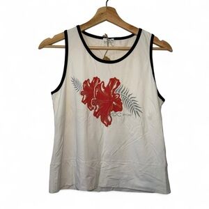 90s MDC Sport White Tank with Red Floral Design